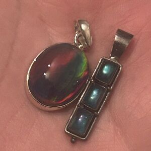 Pair of Two Sterling Silver Lab Opal Pendants